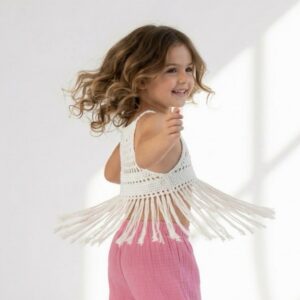 Kız Çocuk Püsküllü Dantel Örgü Bluz