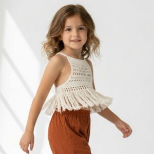 Kız Çocuk Püsküllü Dantel Örgü Bluz