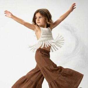 Kız Çocuk Püsküllü Dantel Örgü Bluz