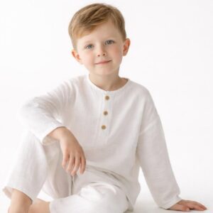 Erkek Çocuk Yakası Düğmeli Müslin Gömlek