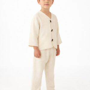 Erkek Çocuk İri Düğmeli Müslin Gömlek & Dar Paça Pantolon Takımı