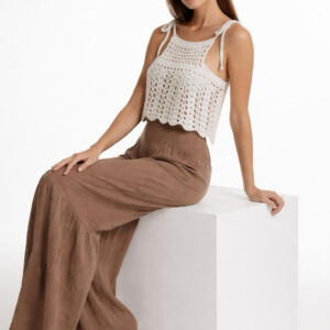 Kadın Dantel Örgü Bluz & Pileli Müslin Pantolon Takımı