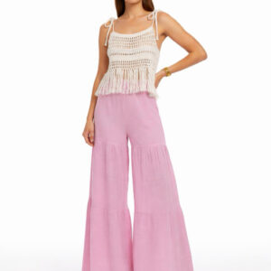 Kadın Püsküllü Dantel Örgü Bluz & Pileli Müslin Pantolon Takımı