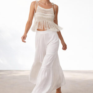 Kadın Püsküllü Dantel Örgü Bluz & Pileli Müslin Pantolon Takımı