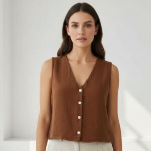 Kadın Sıfır Kollu Müslin Gömlek