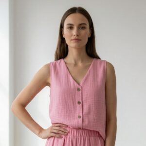 Kadın Sıfır Kollu Müslin Gömlek