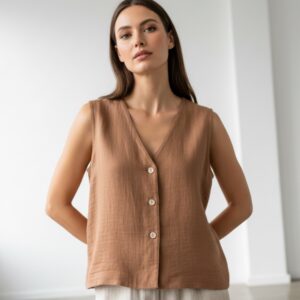 Kadın Sıfır Kollu Müslin Gömlek