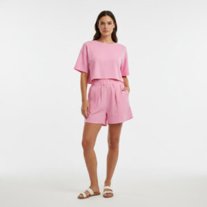 Kadın Yarım Kollu Müslin Tişört & Şort Takımı