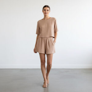 Kadın Yarım Kollu Müslin Tişört & Şort Takımı