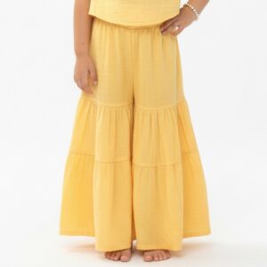 Kız Çocuk Pile Detaylı Müslin Pantolon