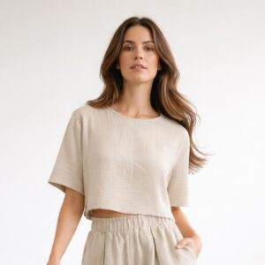 Kadın Yarım Kollu Müslin Tişört