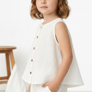 Kız Çocuk Sıfır Kollu Müslin Gömlek