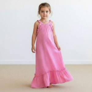 Kız Çocuk Pileli Müslin Elbise