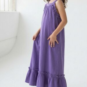 Kız Çocuk Pileli Müslin Elbise