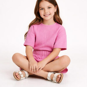 Kız Çocuk Yarım Kollu Müslin Tişört & Şort Takımı