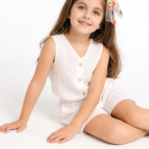 Kız Çocuk Müslin Yelek ve  Şort Takımı