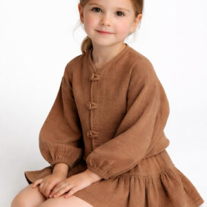 Kız Çocuk Balon Kollu Müslin Gömlek & Pileli Şort Takımı