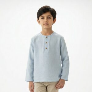 Erkek Çocuk Yakası Düğmeli Müslin Gömlek