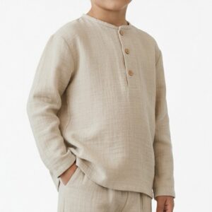 Erkek Çocuk Yakası Düğmeli Müslin Gömlek