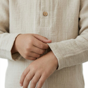 Erkek Çocuk Boyundan Düğmeli Müslin Gömlek & Şort Takımı