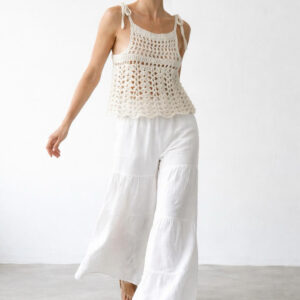 Kadın Dantel Örgü Bluz & Pileli Müslin Pantolon Takımı