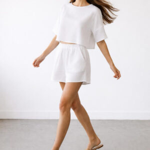 Kadın Yarım Kollu Müslin Tişört & Şort Takımı