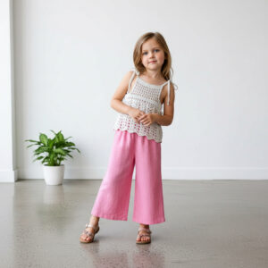 Kız Çocuk Dantel Örgü Bluz & Palazzo Pantolon Takımı