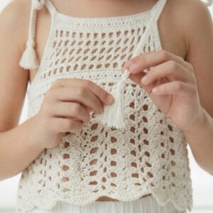 Kız Çocuk Dantel Örgü Bluz & Pileli Müslin Şort Takımı