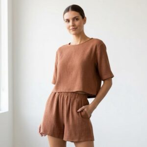 Kadın Yarım Kollu Müslin Tişört