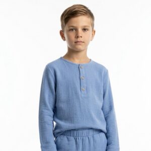 Erkek Çocuk Yakası Düğmeli Müslin Gömlek