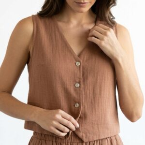 Kadın Sıfır Kollu Müslin Gömlek