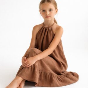 Kız Çocuk Ayarlanabilir Askılı Müslin Elbise