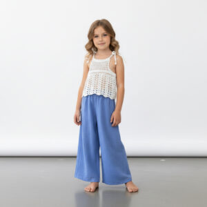 Kız Çocuk Dantel Örgü Bluz & Palazzo Pantolon Takımı