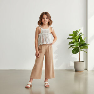 Kız Çocuk Dantel Örgü Bluz & Palazzo Pantolon Takımı