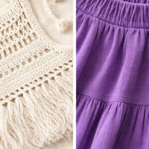 Kız Çocuk Püsküllü Dantel Örgü Bluz & Pileli Müslin Pantolon Takımı