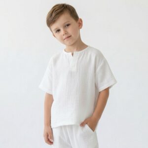 Erkek Çocuk V Yaka Müslin Tişört