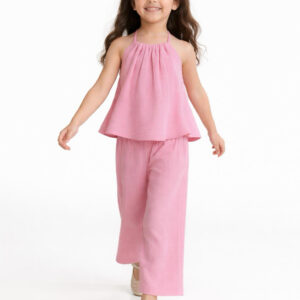 Kız Çocuk İp Askılı Crop & Müslin Palazzo Pantolon Takımı