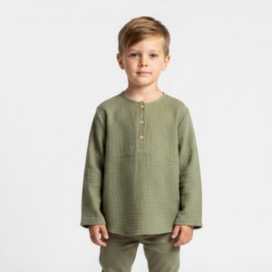 Erkek Çocuk Yakası Düğmeli Müslin Gömlek