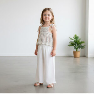 Kız Çocuk Dantel Örgü Bluz & Palazzo Pantolon Takımı