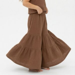 Kız Çocuk Pile Detaylı Müslin Pantolon