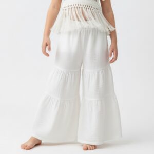 Kız Çocuk Pile Detaylı Müslin Pantolon