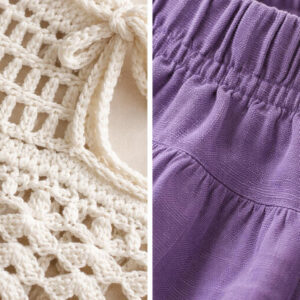 Kız Çocuk Dantel Örgü Bluz & Pileli Müslin Şort Takımı