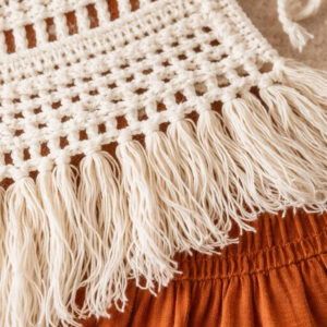 Kız Çocuk Püsküllü Dantel Örgü Bluz & Pileli Müslin Pantolon Takımı