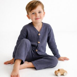 Erkek Çocuk İri Düğmeli Müslin Gömlek