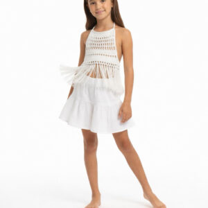 Kız Çocuk Dantel Örgü Püsküllü Bluz & Pileli Müslin Şort Takımı