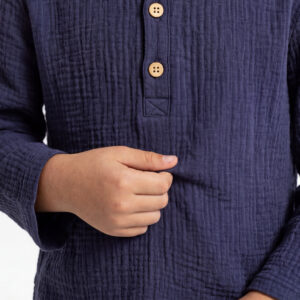 Erkek Çocuk Boyundan Düğmeli Müslin Gömlek & Şort Takımı