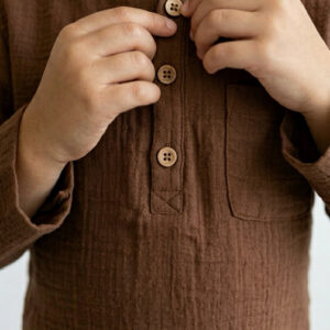 Erkek Çocuk Boyundan Düğmeli Müslin Gömlek & Şort Takımı