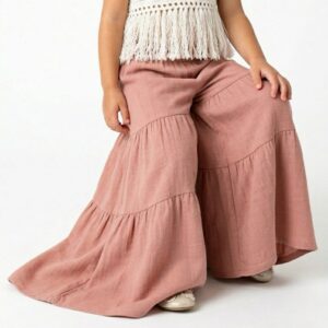 Kız Çocuk Pile Detaylı Müslin Pantolon