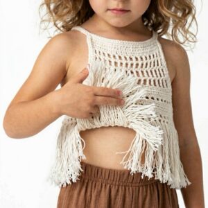 Kız Çocuk Püsküllü Dantel Örgü Bluz