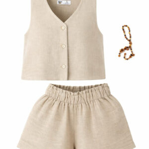 Kız Çocuk Müslin Yelek ve  Şort Takımı